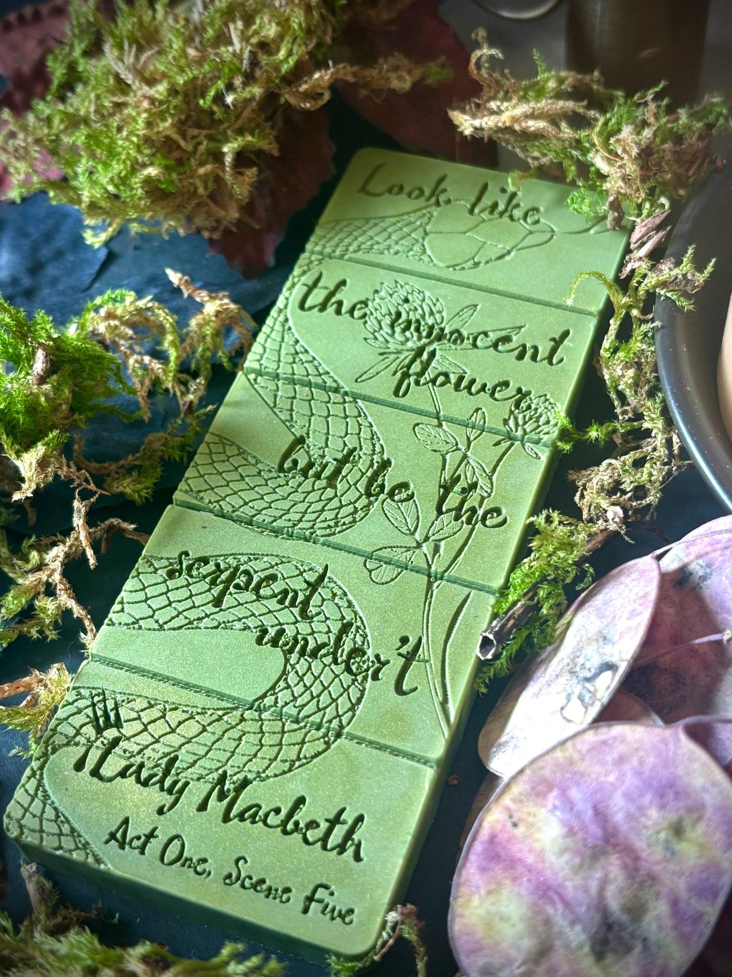 Look Like The Innocent flower but be the serpent under it lady macbeth quote on a wax melt bar