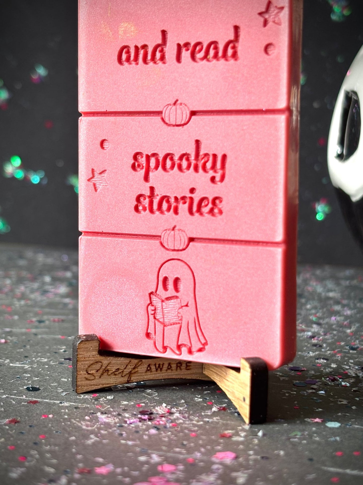 Time To Ghost Everyone and Read wax melt bar on stand