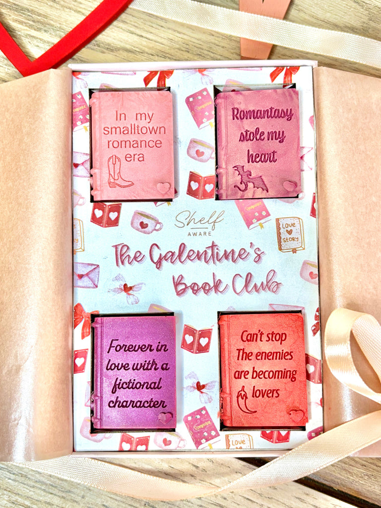 wax melts for book lovers with a valentines theme. 4 wax melts, each one pays homage to romance novels in a pink gift box. fun and feminine wax melt gifts for book lovers. 