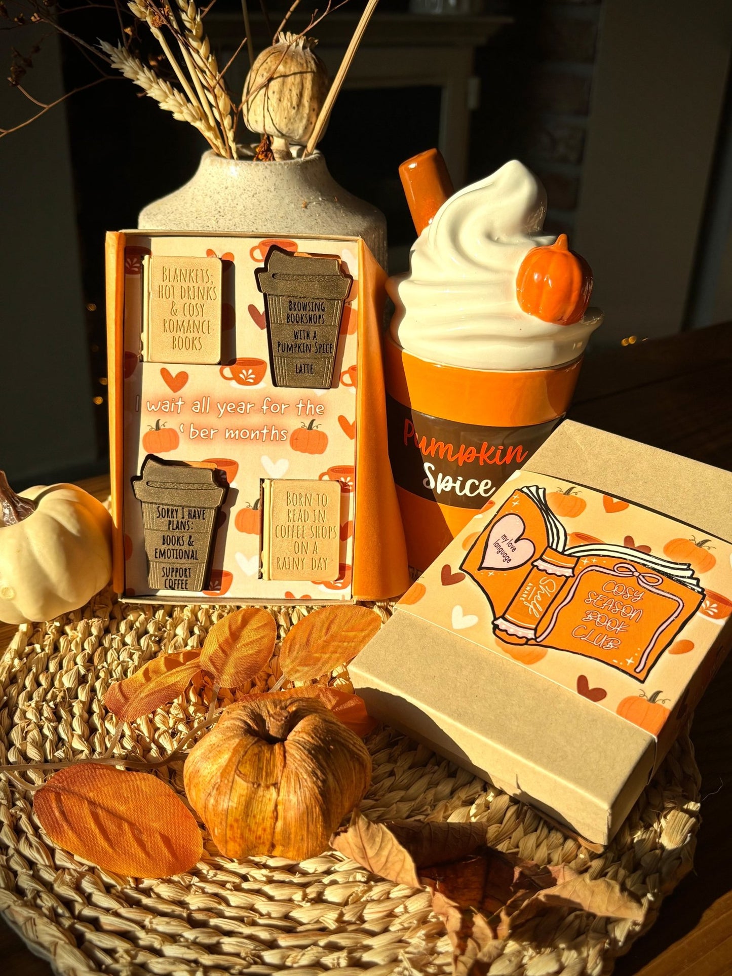 autumn book lover gift wax melts and pumpkin spice wax melt burner