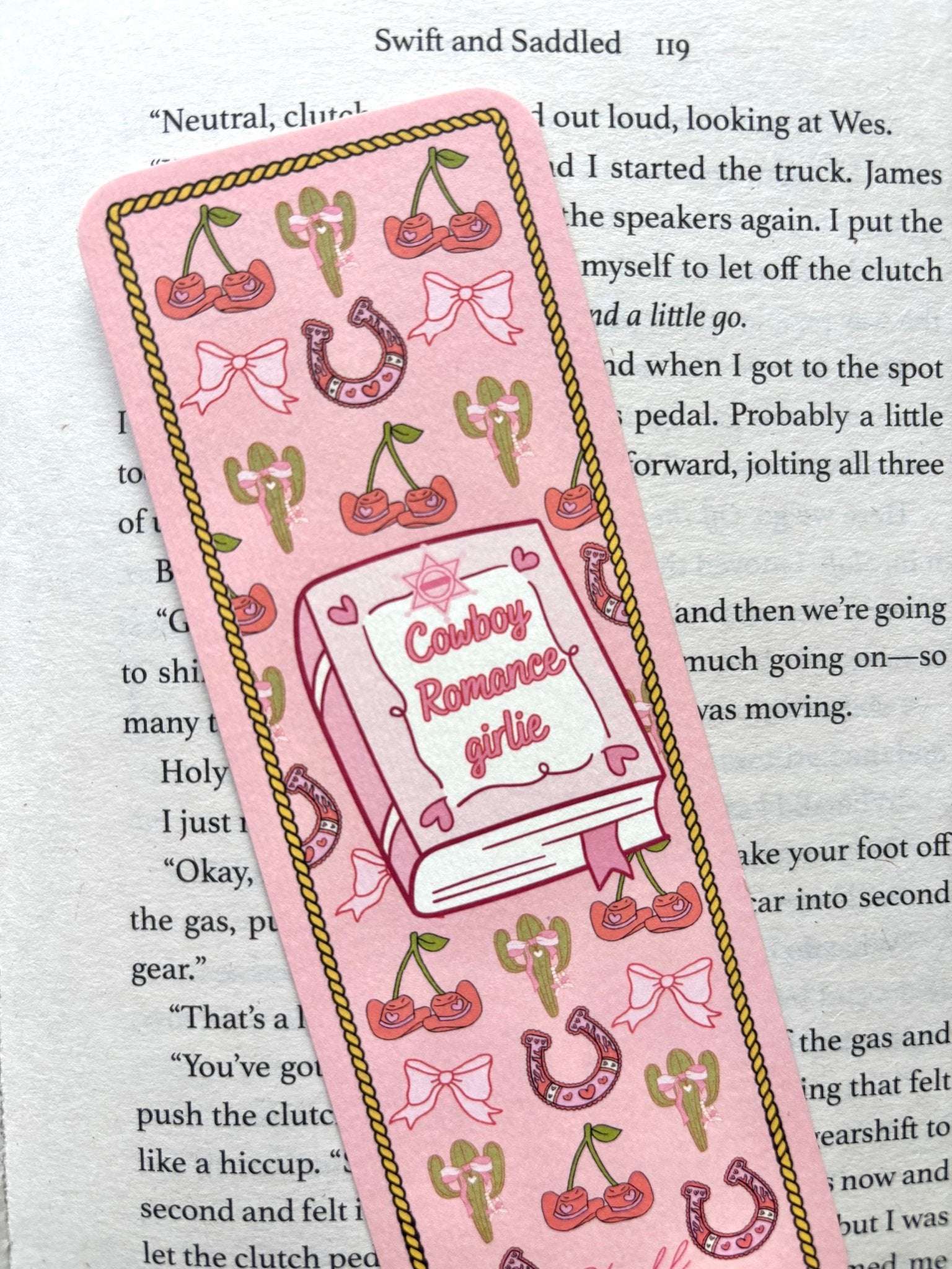 Cowboy Romance bookmark in book page