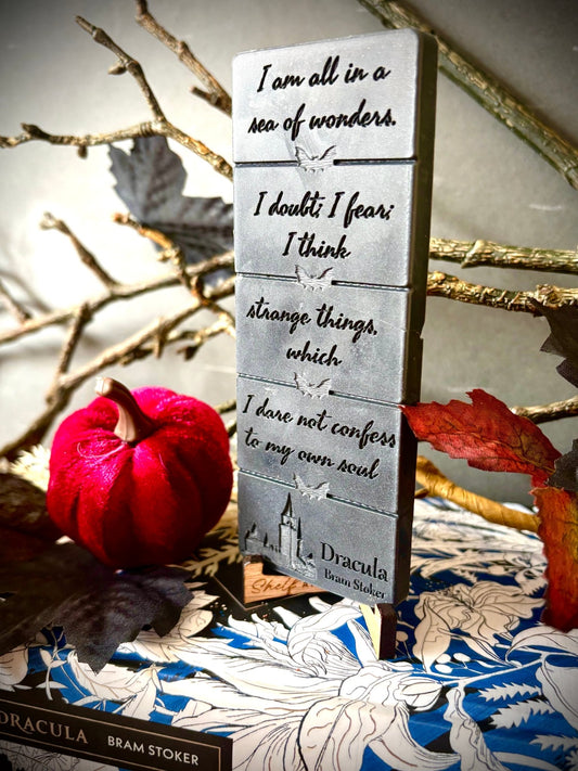 i am all in a sea of wonders dracula quote on a wax melt bar