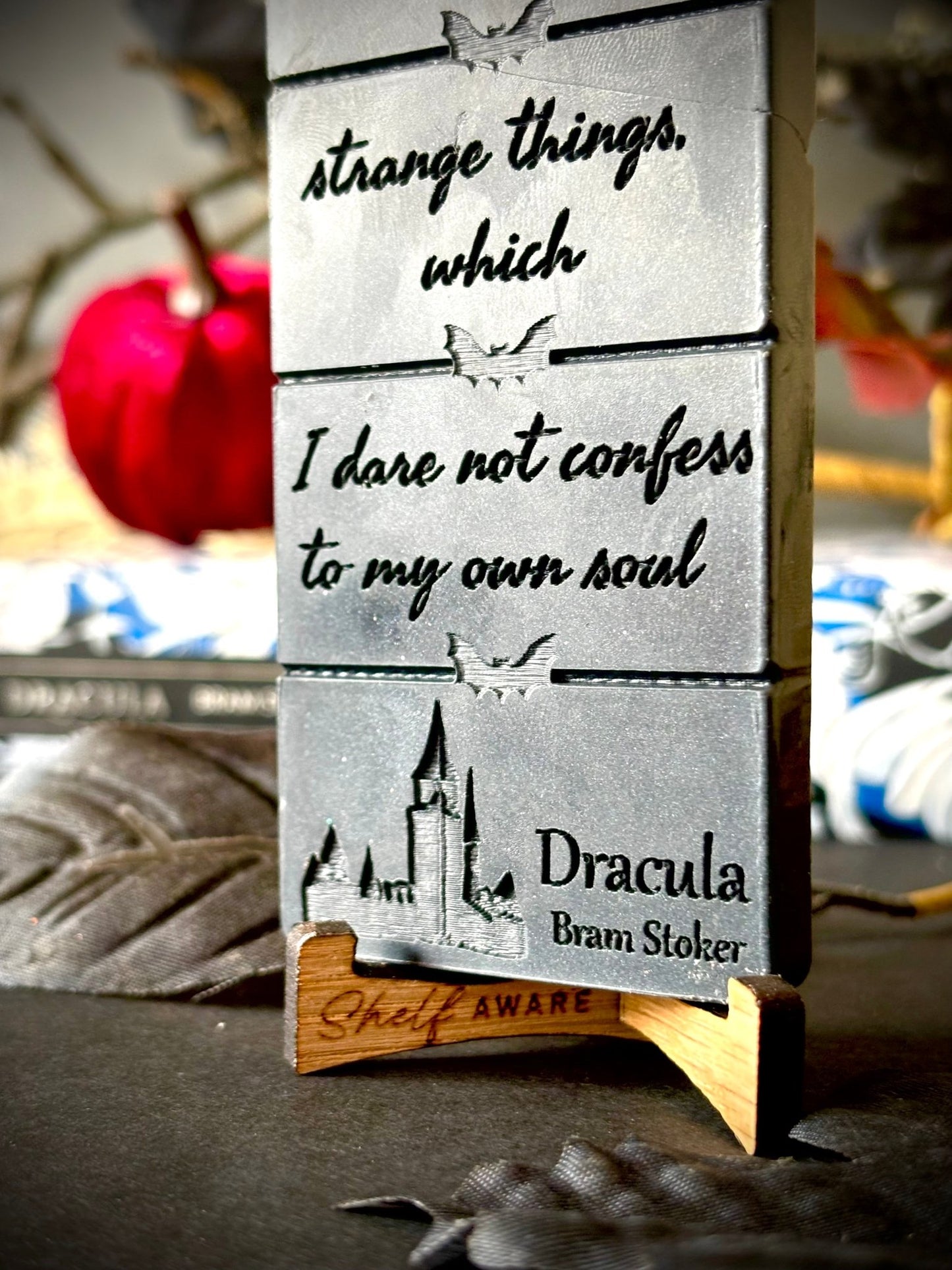 I Doubt, I Fear, I Think Strange Things dracula quote on a gothic wax melt bar
