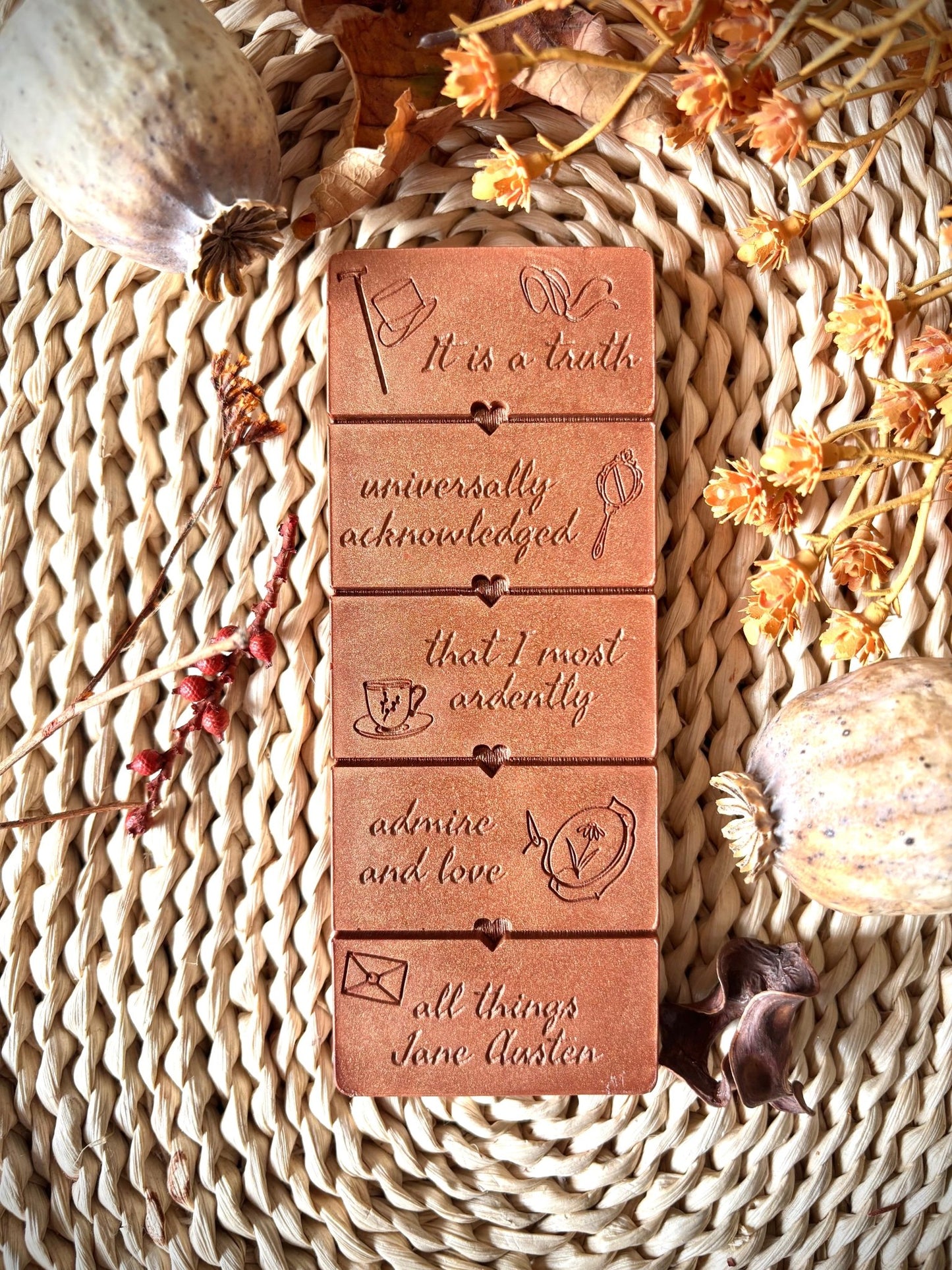 Jane Austen Quote Lover wax melt bar flatlay