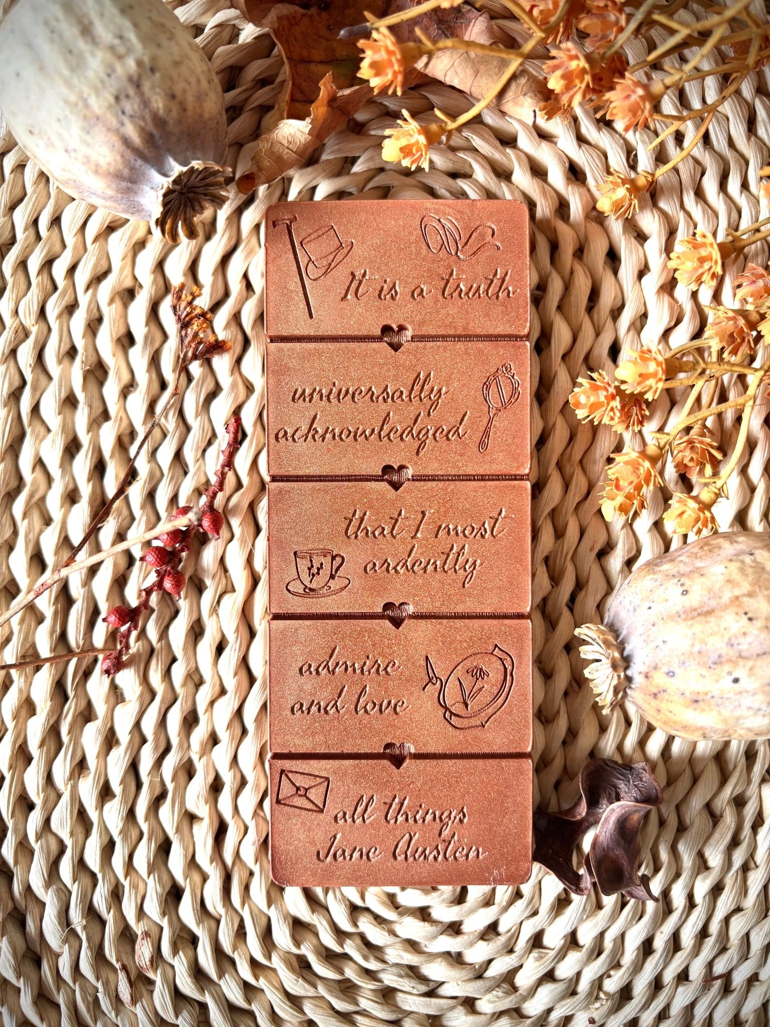 Jane Austen Quote Lover wax melt bar flatlay