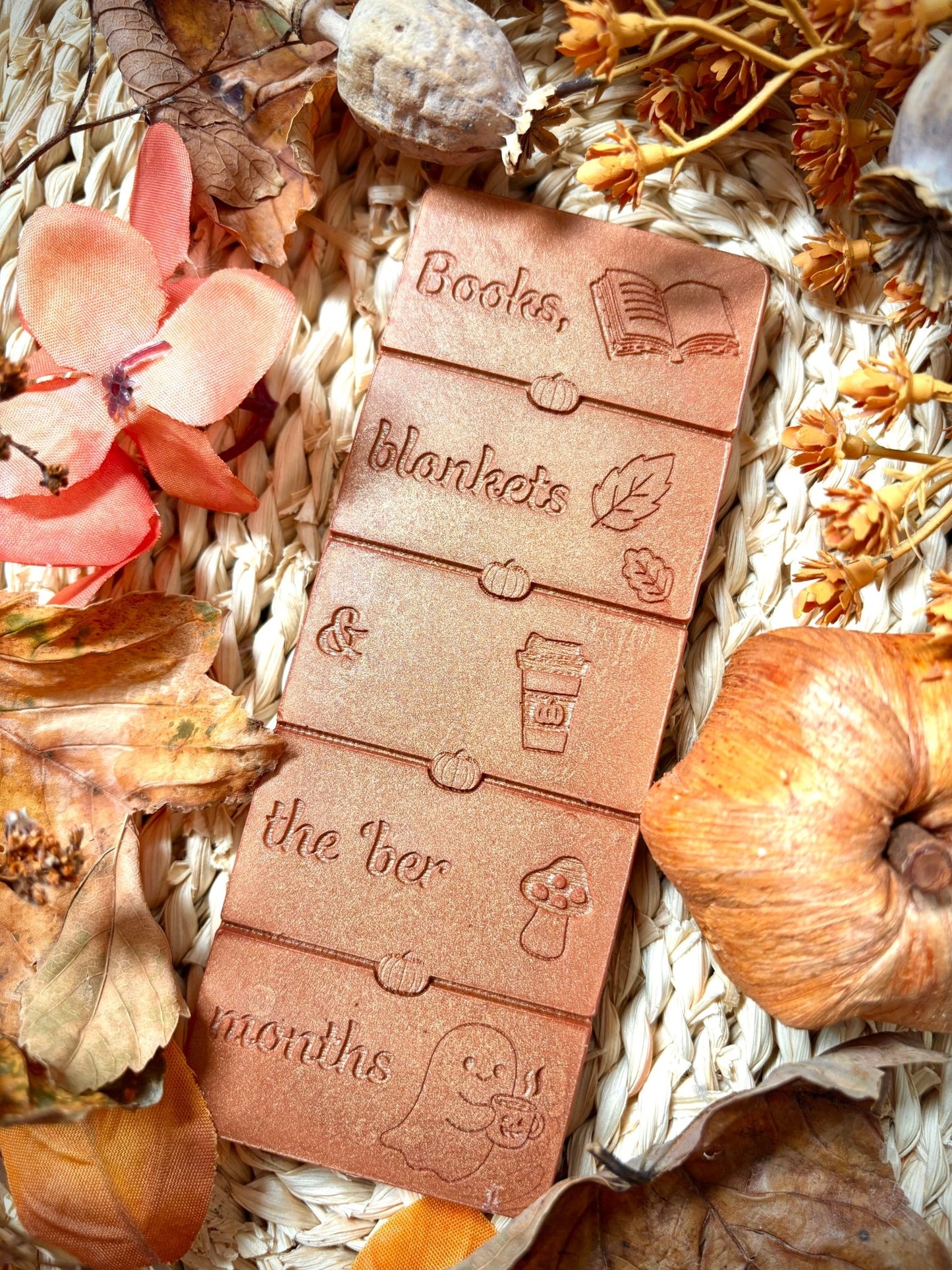 The Ber Months wax melt bar for book lovers flatlay